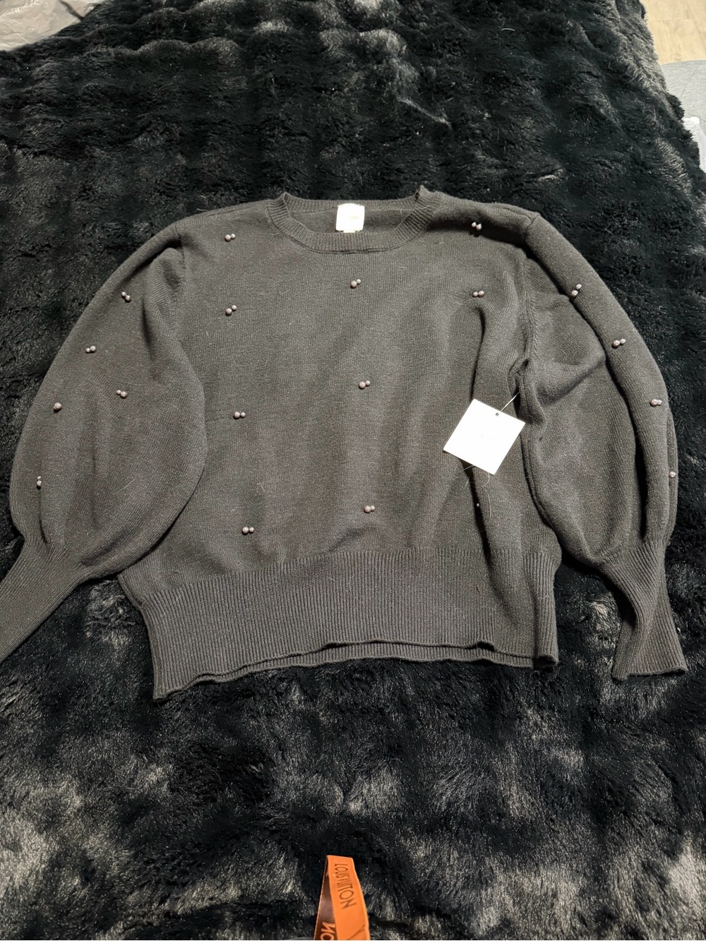 Zac & Rachel Black Beaded Crewneck Sweater